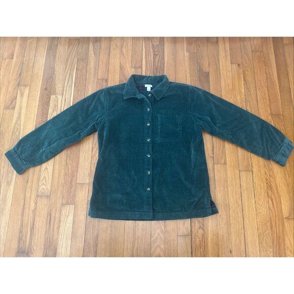 LL Bean Corduroy Shirt Button Down Green Women’s Pocket Size S - Picture 1 of 5